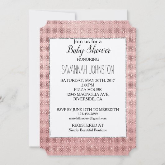 キラキラ輝く白いローズシルバー金ゴールド 招待状 (正面)