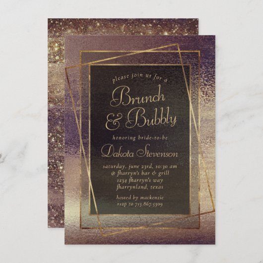 キラキラ輝く箔 |ゴールデンブロンズ銅バブーブリーブランチ 招待状 (正面/裏面)