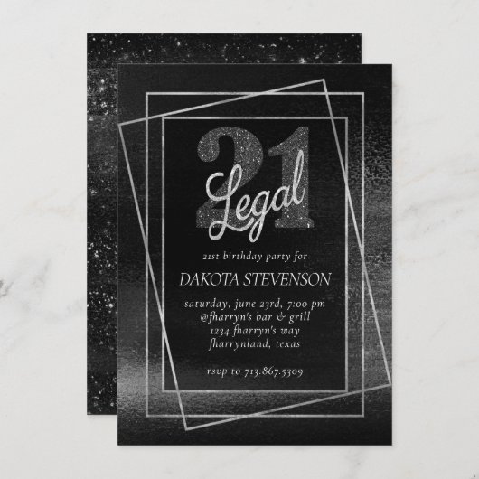 キラキラ輝く箔 |シルバープラチナきらめく21とリーガル 招待状 (正面/裏面)