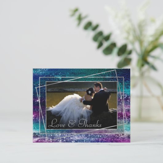 キラキラ輝く箔 |ホログラフィグラデーションック写真ありがとう ポストカード (スタンド正面)
