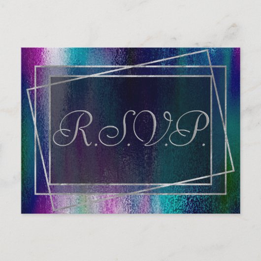 キラキラ輝く箔 |ホログラフィックダークパステルグリッターRSVP インビテーションポストカード (正面)