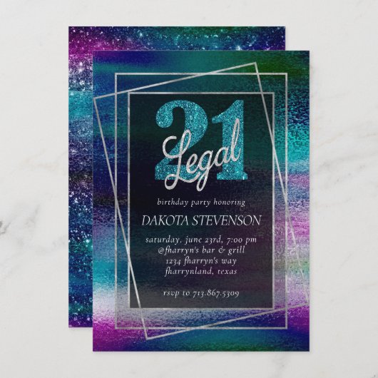 キラキラ輝く箔 | Holographic Dark 21とグラデーションLegal 招待状 (正面/裏面)