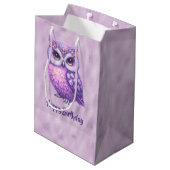 キラキラ輝く紫のフクロウ ミディアムペーパーバッグ (裏面アングル)