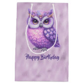 キラキラ輝く紫のフクロウ ミディアムペーパーバッグ (裏面)