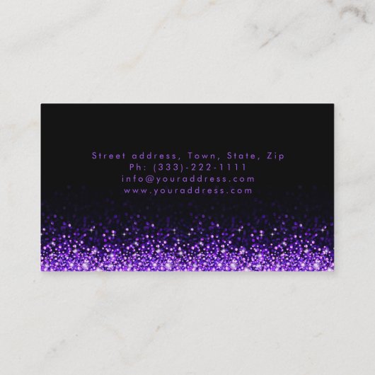 キラキラ輝く紫のメイクアップアーティストダマスクブラックカード 名刺 (裏面)
