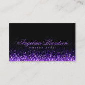 キラキラ輝く紫のメイクアップアーティストダマスクブラックカード 名刺 (正面)