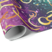 キラキラ輝く紫の青と金ゴールドの渦巻き ラッピングペーパー (ロールコーナー)