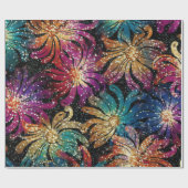 キラキラ輝く紫の青と金ゴールド花模様 ラッピングペーパー (フラット)