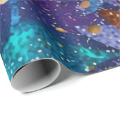 キラキラ輝く紫の青と金ゴールド葉 ラッピングペーパー (ロールコーナー)