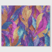 キラキラ輝く紫の青と金ゴールド葉 ラッピングペーパー (フラット)