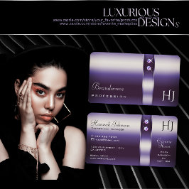 キラキラ輝く紫色のグラデーションダイヤモンド星イニシャル 名刺