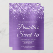 キラキラ輝く紫色のフォイルスウィート16 招待状 (正面/裏面)