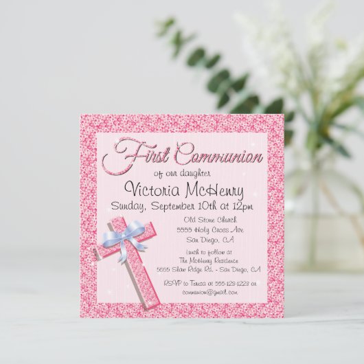 キラキラ輝く続編ピンクファーストコミューン招待状 招待状 (スタンド正面)