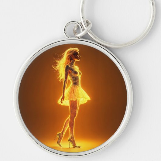 キラキラ輝く美しいスタイリッシュの黄金のドレス キーホルダー (正面)