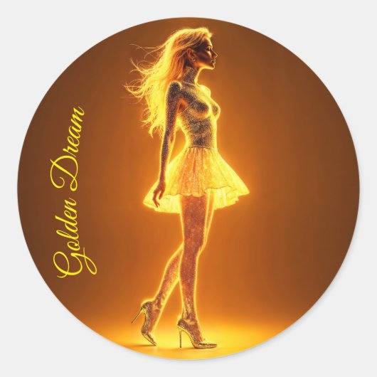 キラキラ輝く美しいスタイリッシュの黄金のドレス ラウンドシール (正面)