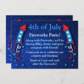 キラキラ輝く花火ロケット7月4日招待状2 招待状 (正面/裏面)