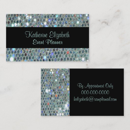 キラキラ輝く華やかな銀色の輝きらきら光るき 名刺 (正面/裏面)