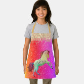 キラキラ輝く虹のユニコーンパーソナライズされた エプロン (インサイチュ)