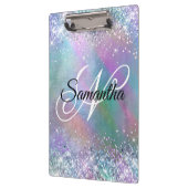 キラキラ輝く虹色のフォイルファンシーモノグラム クリップボード (左)