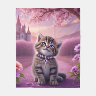 キラキラ輝く襟の可愛らしい子猫 フリースブランケット