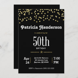 キラキラ輝く誕生日の50金ゴールド 招待状