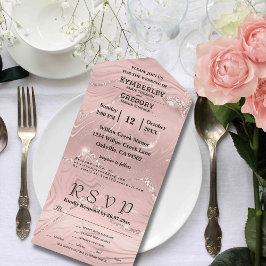 キラキラ輝く赤面ピンクシルバーメール オールインワン招待状