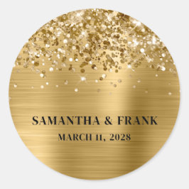 キラキラ輝く金の箔のグラム結婚ズ ラウンドシール