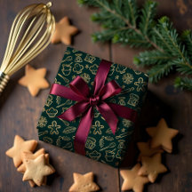 キラキラ輝く金ゴールドと緑のクリスマスベーキングパターン