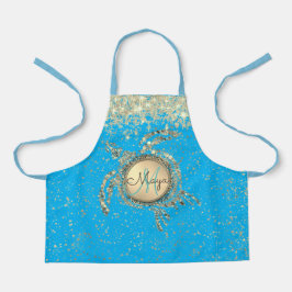 キラキラ輝く金ゴールドカメの青いエプロン エプロン