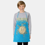キラキラ輝く金ゴールドカメの青いエプロン エプロン (着用した状態)