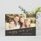 キラキラ輝く金ゴールドハッピーニューイヤーホリデーフォト シーズンカード (スタンド正面)