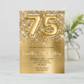 キラキラ輝く金ゴールドバルーングラーム75誕生日 招待状 (スタンド正面)