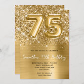 キラキラ輝く金ゴールドバルーングラーム75誕生日 招待状 (正面/裏面)
