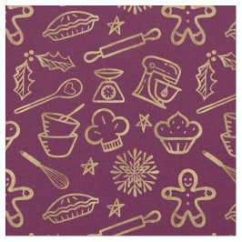 キラキラ輝く金ゴールドブルゴーニュクリスマスベーキングパターン ファブリック