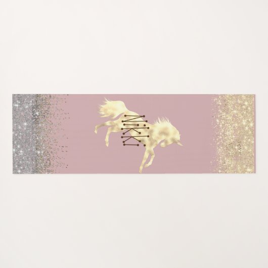 キラキラ輝く金ゴールドユニコーンパーソナライズされた ヨガマット (裏面(横))