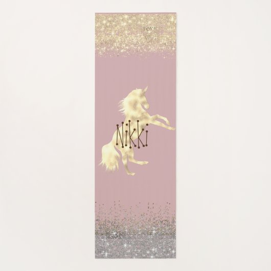 キラキラ輝く金ゴールドユニコーンパーソナライズされた ヨガマット (裏面)