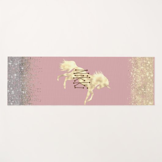 キラキラ輝く金ゴールドユニコーンパーソナライズされた ヨガマット (正面(横))