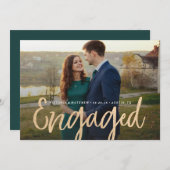 キラキラ輝く金ゴールド婚約写真の発表 案内状 (正面/裏面)