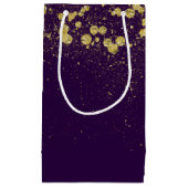 キラキラ輝く金ゴールド紙吹雪の紫 スモールペーパーバッグ (正面)