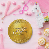 キラキラ輝く金ファンシー箔モノグラム50周年 ペーパープレート (パーティー)