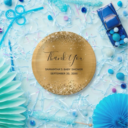 キラキラ輝く金箔ベビーシャワーありがとう ペーパープレート (パーティー)