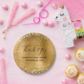 キラキラ輝く金箔ベビーシャワーありがとう ペーパープレート (パーティー)