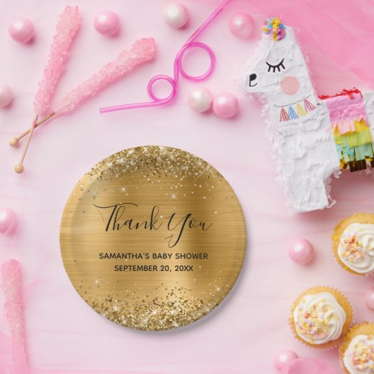 キラキラ輝く金箔ベビーシャワーありがとう ペーパープレート (パーティー)