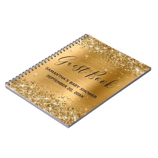 キラキラ輝く金箔ベビーシャワーゲストブック ノートブック (左側)