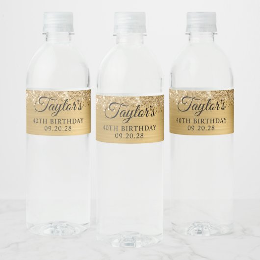 キラキラ輝く金箔40歳の誕生日 ペットボトルラベル (ボトル)