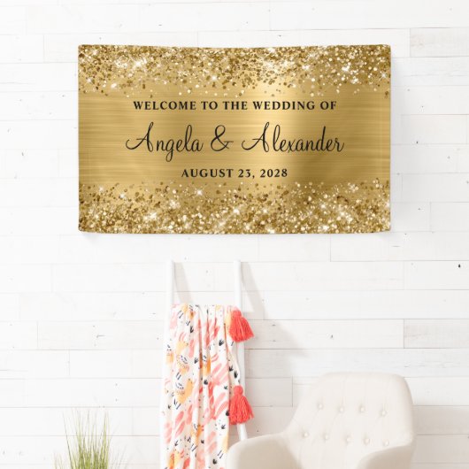 キラキラ輝く金結婚箔の歓迎 横断幕 (インサイチュ)