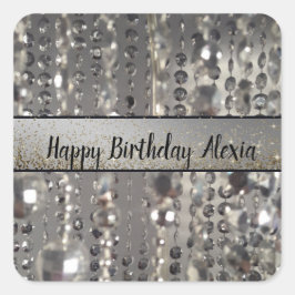 キラキラ輝く銀の弦ビーズ スクエアシール