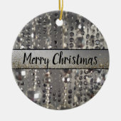 キラキラ輝く銀の弦ビーズ セラミックオーナメント (正面)