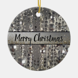 キラキラ輝く銀の弦ビーズ セラミックオーナメント