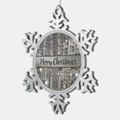 キラキラ輝く銀の弦楽器ビーズスノーブラク スノーフレークピューターオーナメント (右)